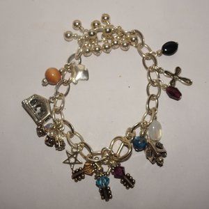 925 Sterling Silver Multi Charm Toggle Bracelet